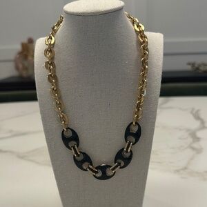 TOVA - Reversible Vintage Style Black & Beige/Taupe Enamel Coated Link Necklace